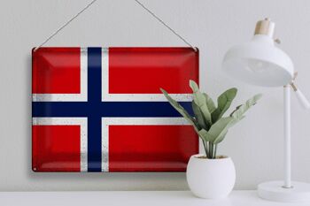 Signe en étain drapeau Norvège 40x30cm drapeau Norvège Vintage 3