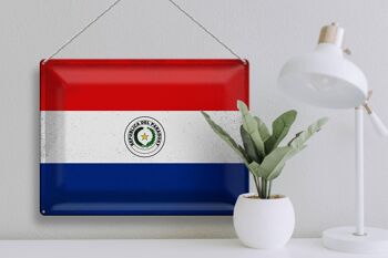 Signe en étain drapeau Paraguay 40x30cm drapeau Paraguay Vintage 3