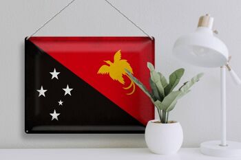 Signe en étain drapeau papouasie-nouvelle-guinée, 40x30cm, Vintage 3
