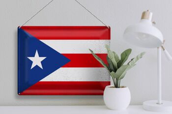 Drapeau en étain de Porto Rico, 40x30cm, Vintage, Porto Rico 3