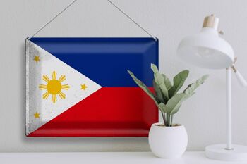 Signe en étain drapeau Philippines 40x30cm Philippines Vintage 3