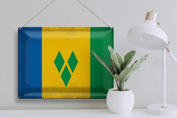 Drapeau en étain Vintage de Saint-Vincent Grenadines, 40x30cm 3