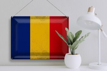 Drapeau en étain de la Roumanie, 40x30cm, drapeau de la Roumanie, Vintage 3