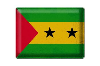 Plaque en tôle drapeau São Tomé et Príncipe 40x30cm vintage 1