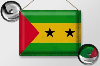 Plaque en tôle drapeau São Tomé et Príncipe 40x30cm vintage 2