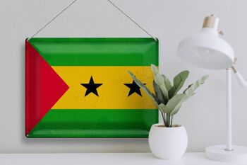 Plaque en tôle drapeau São Tomé et Príncipe 40x30cm vintage 3