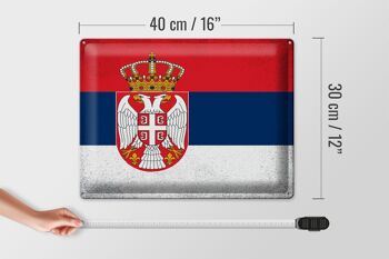 Signe en étain drapeau serbie 40x30cm, drapeau de la serbie Vintage 4