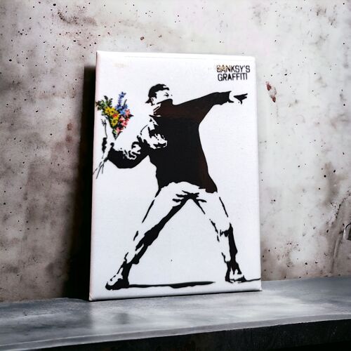 Banksy's Graffiti Fridge Magnet - The Flower Thrower