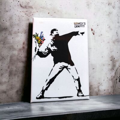 Imán para nevera Graffiti de Banksy - El lanzador de flores