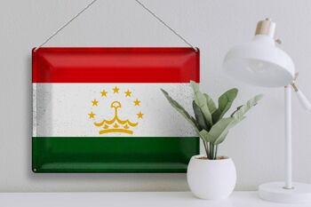 Signe en étain drapeau Tadjikistan 40x30cm Tadjikistan Vintage 3