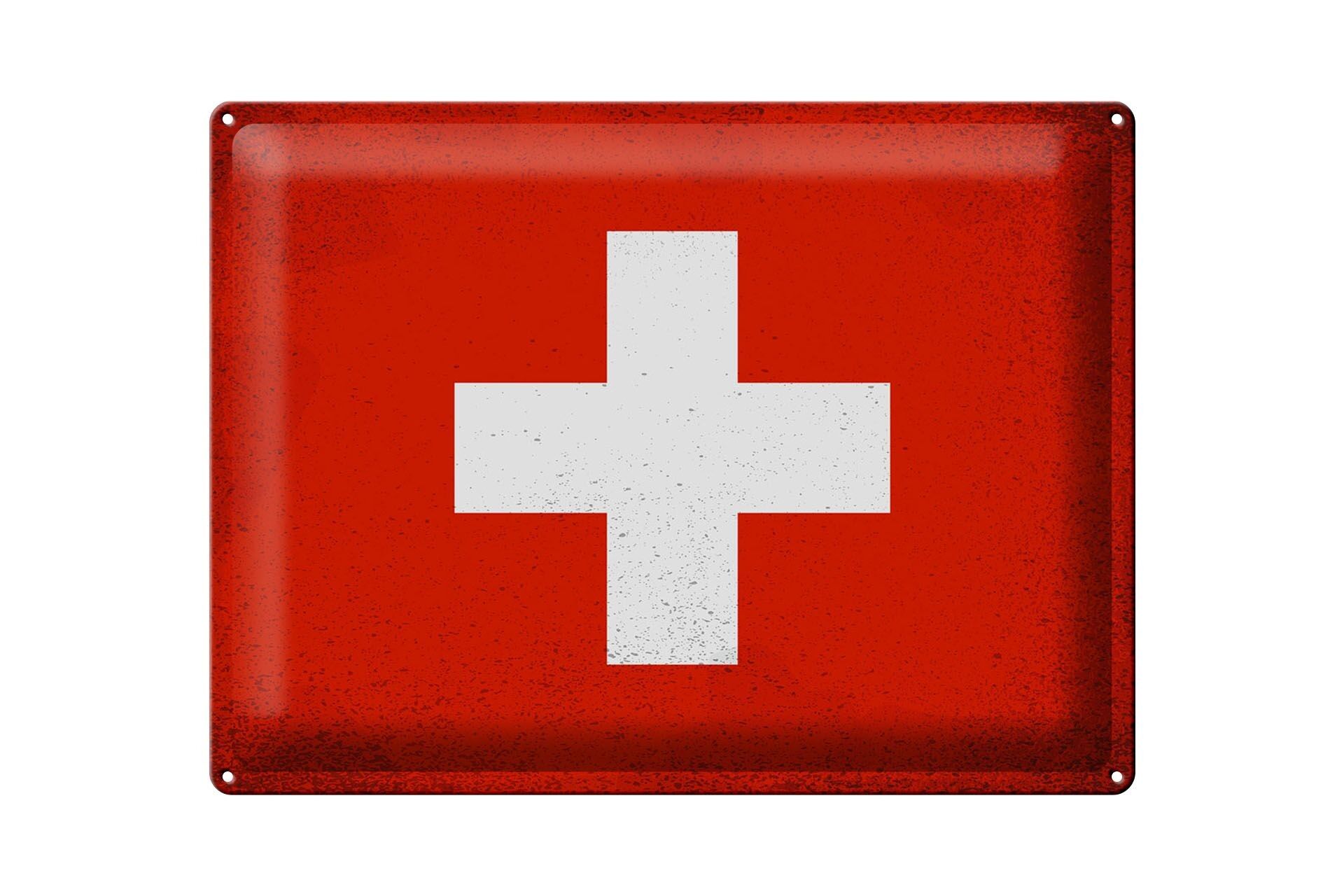 Blechschild Flagge Schweiz 40x30cm Flag Switzerland Vintage