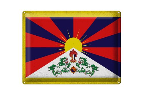 Blechschild Flagge Tibet 40x30cm Flag of Tibet Vintage