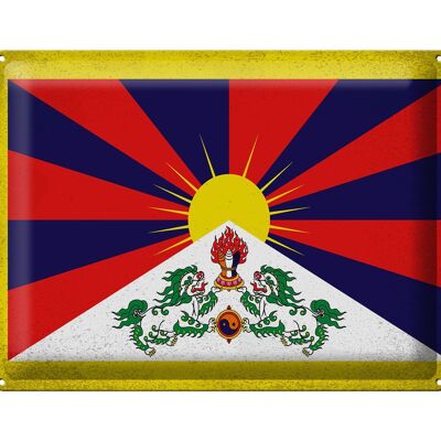 Drapeau du Tibet en étain, 40x30cm, drapeau du Tibet, Vintage