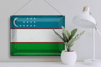 Signe en étain drapeau ouzbékistan, 40x30cm, Vintage, ouzbékistan 3