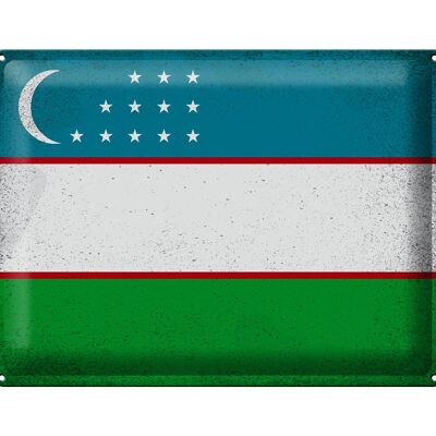 Cartel de chapa con bandera de Uzbekistán, 40x30cm, Uzbekistán Vintage