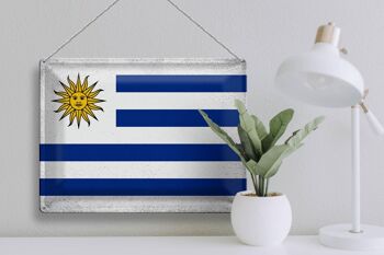 Signe en étain drapeau Uruguay 40x30cm drapeau de l'Uruguay Vintage 3