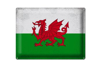 Signe en étain drapeau du pays de Galles 40x30cm, drapeau du pays de Galles Vintage 1