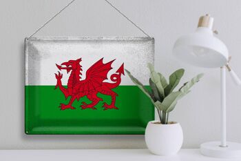 Signe en étain drapeau du pays de Galles 40x30cm, drapeau du pays de Galles Vintage 3