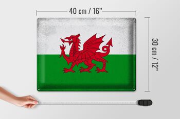 Signe en étain drapeau du pays de Galles 40x30cm, drapeau du pays de Galles Vintage 4