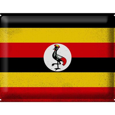 Signe en étain drapeau ougandais 40x30cm, drapeau de l'ouganda Vintage