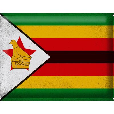 Signe en étain drapeau Zimbabwe 40x30cm drapeau Zimbabwe Vintage