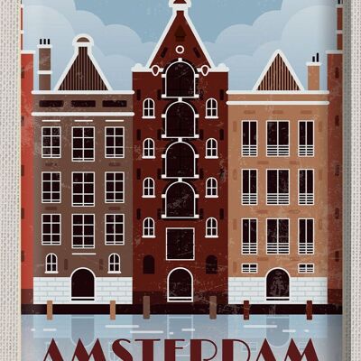 Signe en étain voyage 30x40cm, cadeau de destination de voyage à Amsterdam