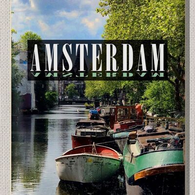 Metal sign travel 30x40cm Amsterdam destination boat trip