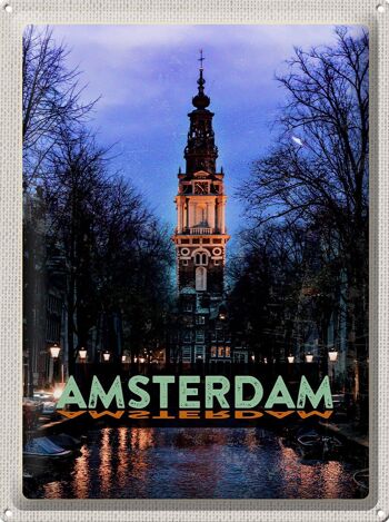 Panneau en étain voyage 30x40cm destination de voyage Amsterdam Munt Tower 1