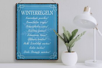 Plaque en tôle indiquant 30x40cm Règle d'hiver Soirées au foyer Vin chaud 3
