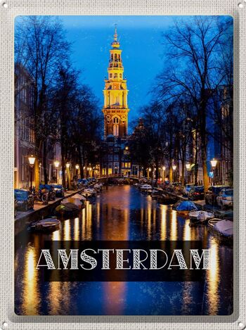 Signe en étain voyage 30x40cm rétro Amsterdam Munt Tower nuit 1