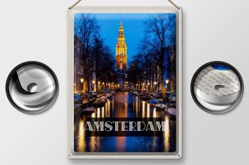 Signe en étain voyage 30x40cm rétro Amsterdam Munt Tower nuit 2