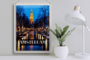 Signe en étain voyage 30x40cm rétro Amsterdam Munt Tower nuit 3