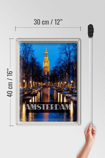 Signe en étain voyage 30x40cm rétro Amsterdam Munt Tower nuit 4