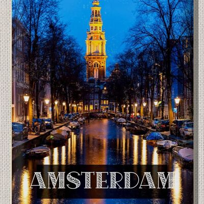 Cartel de chapa de viaje 30x40cm Retro Amsterdam Munt Tower Night