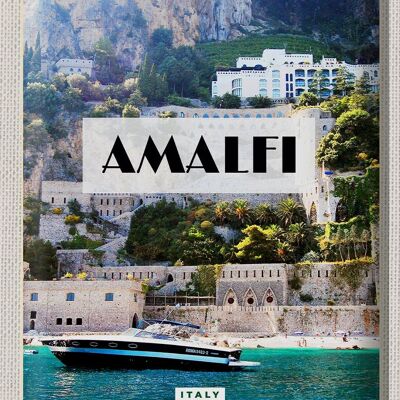 Cartel de chapa de viaje, 30x40cm, Amalfi, Italia, vacaciones, turismo, barcos de mar