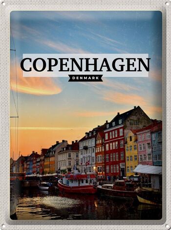 Plaque en tôle voyage 30x40cm Copenhague Danemark coucher de soleil 1