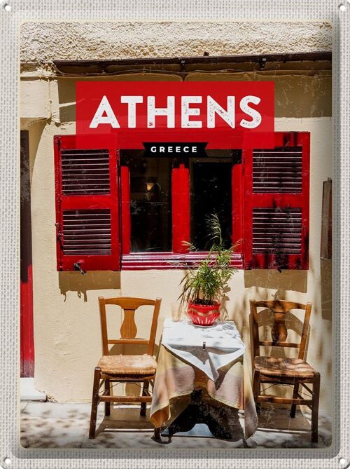Blechschild Reise 30x40cm Athens Greece Cafe Fensterläden