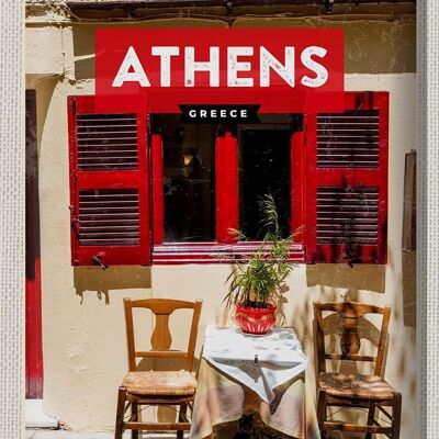 Blechschild Reise 30x40cm Athens Greece Cafe Fensterläden