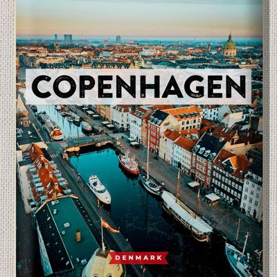 Cartel de chapa de viaje, 30x40cm, Copenhague, Dinamarca, casco antiguo, río