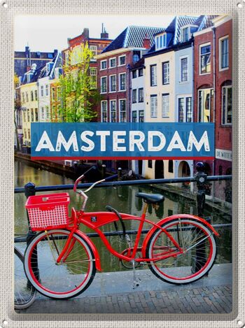 Panneau en étain voyage 30x40cm Amsterdam destination de voyage vélo 1