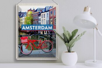 Panneau en étain voyage 30x40cm Amsterdam destination de voyage vélo 3