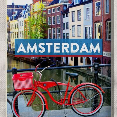Targa in metallo da viaggio 30x40 cm Amsterdam destinazione di viaggio bicicletta