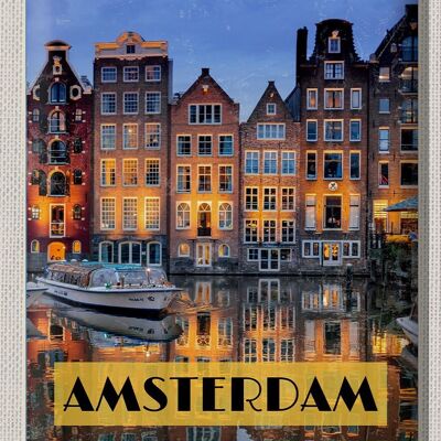 Cartel de chapa viaje 30x40cm Amsterdam de noche destino de viaje