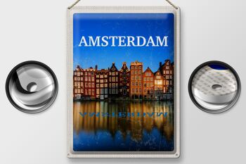 Signe en étain voyage 30x40cm rétro Amsterdam Destination de voyage vacances 2