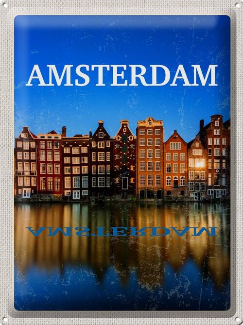 Blechschild Reise 30x40cm Retro Amsterdam Reiseziel Urlaub