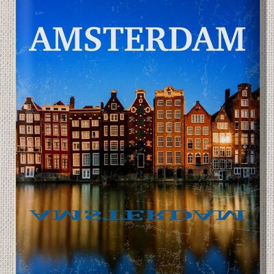 Blechschild Reise 30x40cm Retro Amsterdam Reiseziel Urlaub