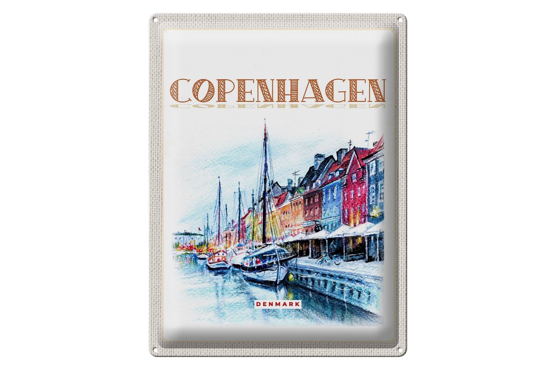 Cartel de chapa de viaje, 30x40cm, arte, Copenhague, Dinamarca, barco