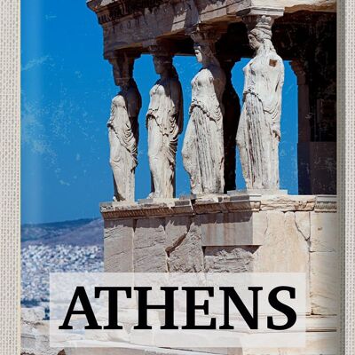 Targa in metallo da viaggio 30x40 cm Retro Atene Grecia Colonne di pietra Donne