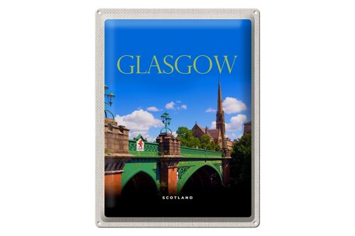 Blechschild Reise 30x40cm Glasgow Scotland mittelalterliche Brücke