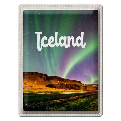 Targa in metallo da viaggio 30x40 cm Islanda Retro Aurora Boreale